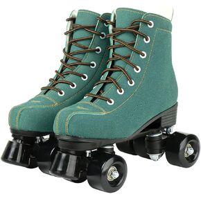 Tmore Roller Skates for Women and Men, Classic Double-Row Indoor Outdoor Roller Skates High-Top Premium PU Leather Adjustable Light Up Four-Wheel Unisex Quad Roller Skates for Beginner Girls Boys