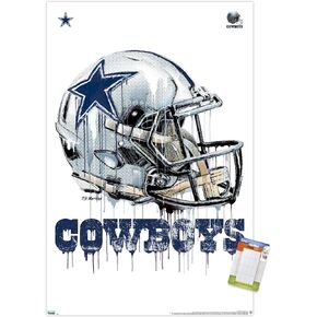 Trends International NFL Dallas Cowboys - Drip Helmet 20 Wall Poster, 22.375" x 34", Poster & Mount Bundle