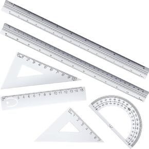 6 Pieces Triangular Scale Ruler Set, Aluminum Architect Ruler 2 Pieces 12 Inch Scale Ruler with 4 Pieces Triangle Ruler Square Set for Students, Draftsman and Engineers, Metric (Black)