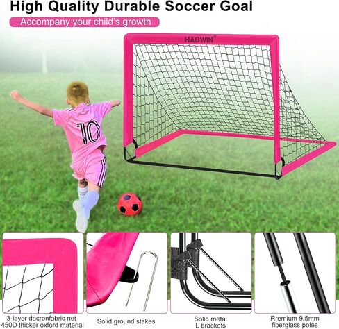 هدف كرة القدم المحمول من HAOWIN للفناء الخلفي، معدات تدريب على المرمى منبثقة مقاس 10.16 سم × 7.62 سم ​​مع سلم رشاقة ومخاريط مسطحة وحزام شعوذة وحبل قفز، شبكة كرة قدم مع حقيبة حمل in Kuwait