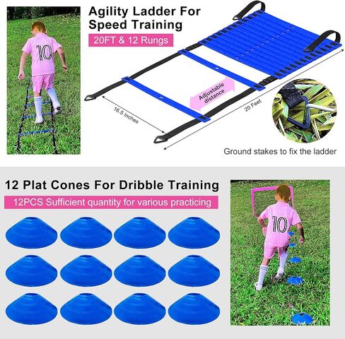 هدف كرة القدم المحمول من HAOWIN للفناء الخلفي، معدات تدريب على المرمى منبثقة مقاس 10.16 سم × 7.62 سم ​​مع سلم رشاقة ومخاريط مسطحة وحزام شعوذة وحبل قفز، شبكة كرة قدم مع حقيبة حمل in Kuwait