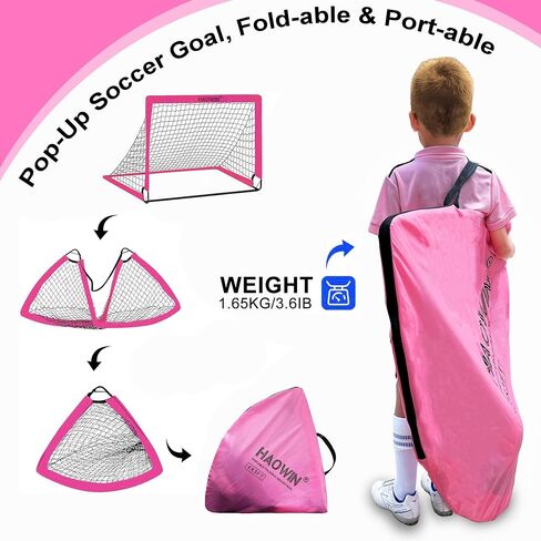 هدف كرة القدم المحمول من HAOWIN للفناء الخلفي، معدات تدريب على المرمى منبثقة مقاس 10.16 سم × 7.62 سم ​​مع سلم رشاقة ومخاريط مسطحة وحزام شعوذة وحبل قفز، شبكة كرة قدم مع حقيبة حمل in Kuwait