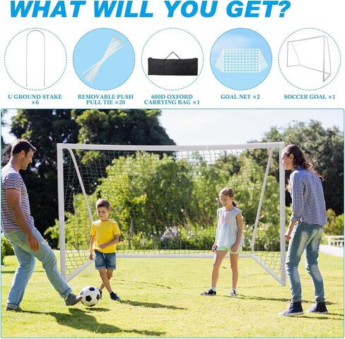 10 x 6.5 FT Soccer Goal with 2 Nets and Oxford Carry Bag Backyard Soccer Goal with Weatherproof Frame Ground Stakes Portable PVC Full Size Soccer Goal Post for Kid Adult Practice Training in Saudi Arabia