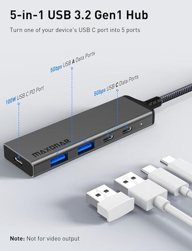 محول USB C HUB متعدد المنافذ، مع منفذ USB C PD بقدرة 100 وات، ومنفذي بيانات USB C ومنفذي بيانات USB A، ومحور USB C 5 في 1 إلى USB 3.2 Gen 1 لسلسلة iPhone 15، وMacBook Pro/Air، وiPad Pro ، سيرفيس، XPS، جالاكسي in Kuwait