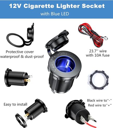 KEWIG 12V Cigarette Lighter Socket, Waterproof Cigarette Lighter Socket Replacement DIY Kit for Car Boat Marine Motorcycle ATV RV Truck Golf Cart and More, 2 Pack in Saudi Arabia