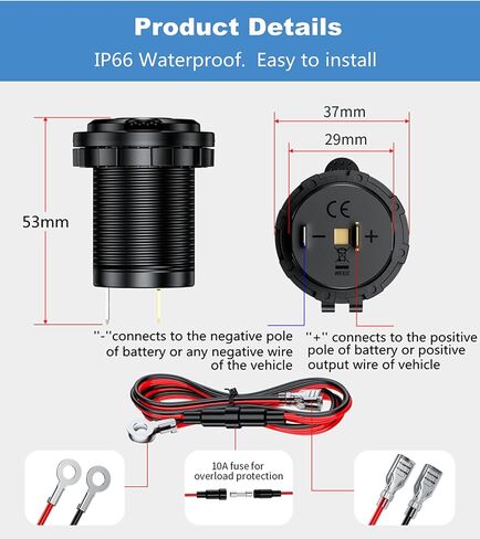 KEWIG 12V Cigarette Lighter Socket, Waterproof Cigarette Lighter Socket Replacement DIY Kit for Car Boat Marine Motorcycle ATV RV Truck Golf Cart and More, 2 Pack in Saudi Arabia