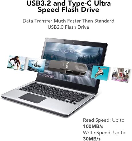 محرك أقراص فلاش USB Lexar E32C سعة 128 جيجابايت من النوع C، USB-A&USB-C 3.2 Gen 1 محرك مزدوج OTG 100 ميجابايت/ثانية للقراءة، محرك إبهام بتصميم دوار لـ USB 3.0/2.0، عصا ذاكرة للهواتف الذكية التي تعمل بنظام Android والكمبيوتر المحمول والكمبيوتر الشخصي in Kuwait
