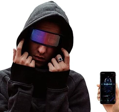 نظارات PIXIADORE LED الذكية، نظارات مضيئة بالألوان الكاملة، تطبيق بلوتوث للتحكم المتصل ووضع DIY/النص/الكتابة على الجدران/الرسوم المتحركة/الإيقاع للبالغين، والحفلات الموسيقية، والمهرجانات، والهذيان، والهدايا in Kuwait