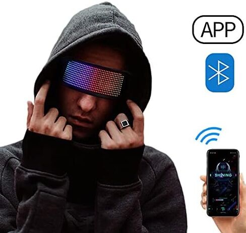 نظارات PIXIADORE LED الذكية، نظارات مضيئة بالألوان الكاملة، تطبيق بلوتوث للتحكم المتصل ووضع DIY/النص/الكتابة على الجدران/الرسوم المتحركة/الإيقاع للبالغين، والحفلات الموسيقية، والمهرجانات، والهذيان، والهدايا in Kuwait