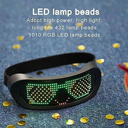 نظارات PIXIADORE LED الذكية، نظارات مضيئة بالألوان الكاملة، تطبيق بلوتوث للتحكم المتصل ووضع DIY/النص/الكتابة على الجدران/الرسوم المتحركة/الإيقاع للبالغين، والحفلات الموسيقية، والمهرجانات، والهذيان، والهدايا in Kuwait