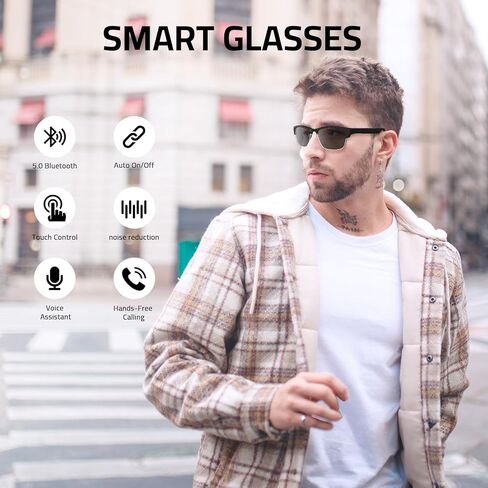 نظارات ذكية بلوتوث - نظارات شمسية مضادة للماء IP5 للنساء والرجال، صوت مفتوح للأذن وميكروفون مدمج ومكبرات صوت، عدسات نظارات شمسية مستقطبة للأجهزة الذكية ومساعد صوتي (فضي) in Kuwait