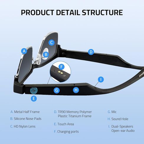 نظارات ذكية بلوتوث - نظارات شمسية مضادة للماء IP5 للنساء والرجال، صوت مفتوح للأذن وميكروفون مدمج ومكبرات صوت، عدسات نظارات شمسية مستقطبة للأجهزة الذكية ومساعد صوتي (فضي) in Kuwait