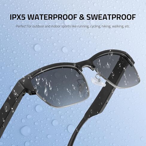 نظارات ذكية بلوتوث - نظارات شمسية مضادة للماء IP5 للنساء والرجال، صوت مفتوح للأذن وميكروفون مدمج ومكبرات صوت، عدسات نظارات شمسية مستقطبة للأجهزة الذكية ومساعد صوتي (فضي) in Kuwait