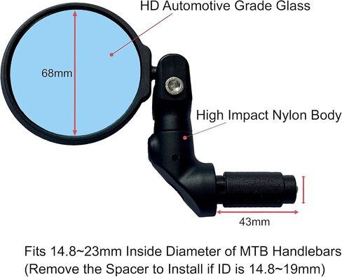 Hafny NEW Multi-Adjustable Bar End Bike Mirror, HD Safe Blast-Resistance Glass Cycling Mirror, E-bike Mirror, Bicycle Rearview Mirror, HF-M952B-FR08 (Anti-glare Blue Glass) in Saudi Arabia