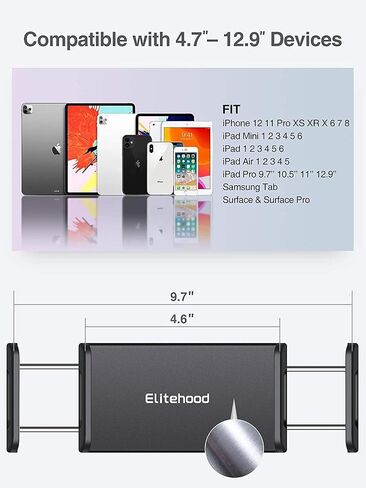 حامل iPad من الألومنيوم للسيارة، ومسند رأس للكمبيوتر اللوحي للأطفال، متوافق مع iPad Pro 12.9 11، وiPad Air Mini، وGaxlaxy Tabs، والهواتف المحمولة والأجهزة اللوحية الأخرى مقاس 4.7-12.9 بوصة باللون الأسود in Saudi Arabia