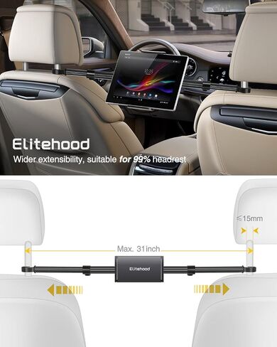 حامل iPad من الألومنيوم للسيارة، ومسند رأس للكمبيوتر اللوحي للأطفال، متوافق مع iPad Pro 12.9 11، وiPad Air Mini، وGaxlaxy Tabs، والهواتف المحمولة والأجهزة اللوحية الأخرى مقاس 4.7-12.9 بوصة باللون الأسود in Saudi Arabia