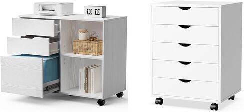 OLIXIS 3 Drawer Wood File Cabinet Small Mobile Lateral Filing Printer Stand Storage with Open Shelf Shelves for Home Office, White in Saudi Arabia