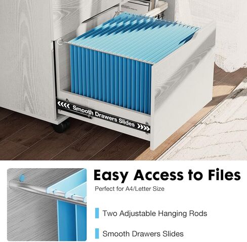 OLIXIS 3 Drawer Wood File Cabinet Small Mobile Lateral Filing Printer Stand Storage with Open Shelf Shelves for Home Office, White in Saudi Arabia