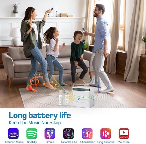 مكبر صوت كاريوكي مع ميكروفونات مزدوجة - آلة كاريوكي لاسلكية ستيريو مع تأثيرات ضوئية، مكبر صوت بلوتوث لاسلكي محمول متعدد الوظائف للمنزل، الحفلات، الزفاف، الهواء الطلق (أبيض) in Kuwait