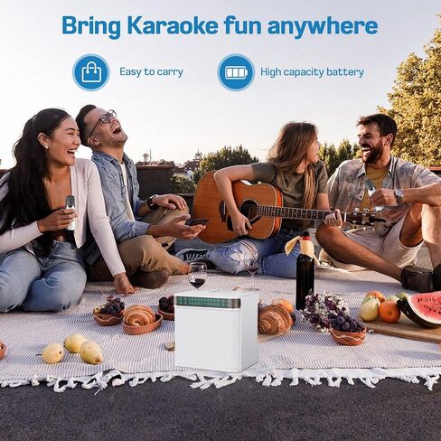 مكبر صوت كاريوكي مع ميكروفونات مزدوجة - آلة كاريوكي لاسلكية ستيريو مع تأثيرات ضوئية، مكبر صوت بلوتوث لاسلكي محمول متعدد الوظائف للمنزل، الحفلات، الزفاف، الهواء الطلق (أبيض) in Kuwait