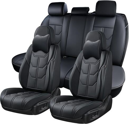 Black Car Seat Covers Full Set, Universal Front and Rear Seat Covers for Cars, Waterproof Leather Auto Seat Protectors with Head Pillow, Car Seat Cushions Fit for Most Sedans SUV Pick-up Truck in Kuwait