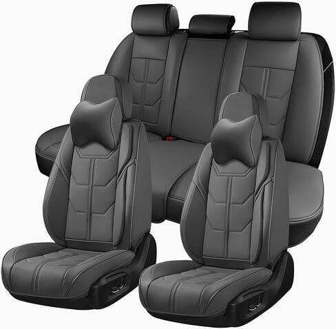 Black Car Seat Covers Full Set, Universal Front and Rear Seat Covers for Cars, Waterproof Leather Auto Seat Protectors with Head Pillow, Car Seat Cushions Fit for Most Sedans SUV Pick-up Truck in Kuwait