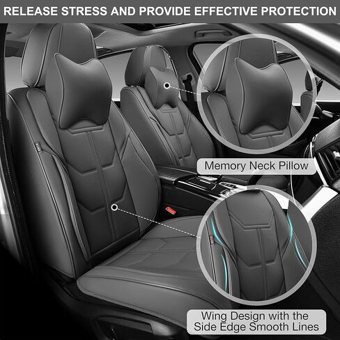 Black Car Seat Covers Full Set, Universal Front and Rear Seat Covers for Cars, Waterproof Leather Auto Seat Protectors with Head Pillow, Car Seat Cushions Fit for Most Sedans SUV Pick-up Truck in Kuwait
