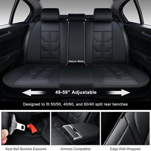 Black Car Seat Covers Full Set, Universal Front and Rear Seat Covers for Cars, Waterproof Leather Auto Seat Protectors with Head Pillow, Car Seat Cushions Fit for Most Sedans SUV Pick-up Truck in Kuwait