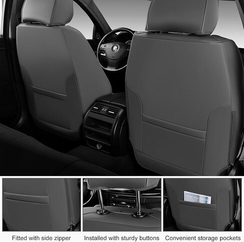 Black Car Seat Covers Full Set, Universal Front and Rear Seat Covers for Cars, Waterproof Leather Auto Seat Protectors with Head Pillow, Car Seat Cushions Fit for Most Sedans SUV Pick-up Truck in Kuwait