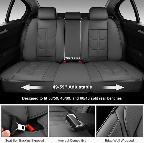 Black Car Seat Covers Full Set, Universal Front and Rear Seat Covers for Cars, Waterproof Leather Auto Seat Protectors with Head Pillow, Car Seat Cushions Fit for Most Sedans SUV Pick-up Truck in Kuwait
