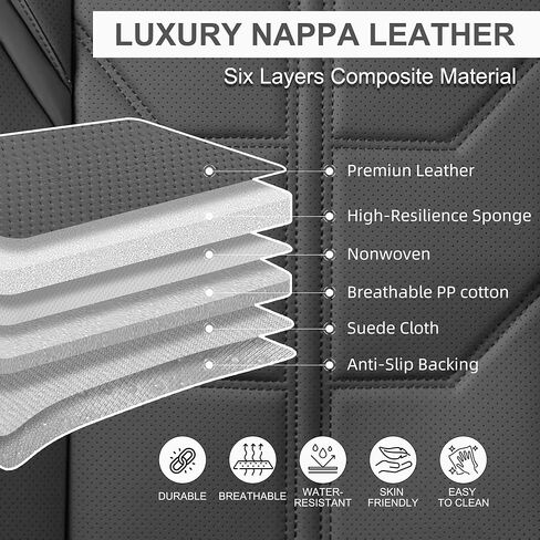 Black Car Seat Covers Full Set, Universal Front and Rear Seat Covers for Cars, Waterproof Leather Auto Seat Protectors with Head Pillow, Car Seat Cushions Fit for Most Sedans SUV Pick-up Truck in Kuwait