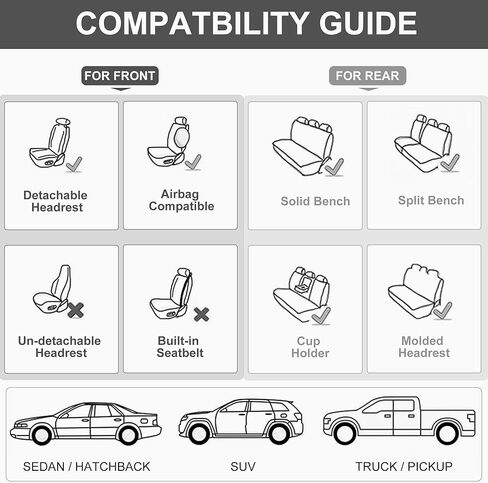 Black Car Seat Covers Full Set, Universal Front and Rear Seat Covers for Cars, Waterproof Leather Auto Seat Protectors with Head Pillow, Car Seat Cushions Fit for Most Sedans SUV Pick-up Truck in Kuwait