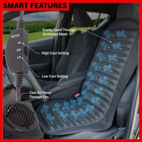 Stalwart Car Seat Cooling Pad - 12V Universal Electric Cooler Seat Cushion with 6 Adjustable-Speed Fans - Cool Car Accessories in Saudi Arabia