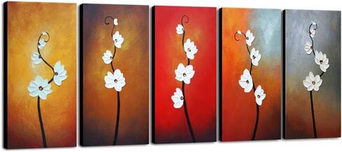 Wieco Art Colorful Flowers Oil Painting on Canvas Wall Art Ready to Hang for Living Room Bedroom Home Decoration Modern 5 Piece 100% Hand Painted Gallery Wrapped Contemporary Abstract Floral in Saudi Arabia