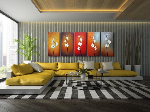 Wieco Art Colorful Flowers Oil Painting on Canvas Wall Art Ready to Hang for Living Room Bedroom Home Decoration Modern 5 Piece 100% Hand Painted Gallery Wrapped Contemporary Abstract Floral in Saudi Arabia