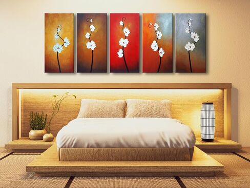 Wieco Art Colorful Flowers Oil Painting on Canvas Wall Art Ready to Hang for Living Room Bedroom Home Decoration Modern 5 Piece 100% Hand Painted Gallery Wrapped Contemporary Abstract Floral in Saudi Arabia
