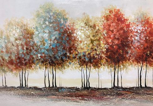 Tiancheng Art، 24x48 بوصة لوحة تجريدية حديثة زيتية لوحات يدوية شجرة ثلاثية الأبعاد مرسومة يدويًا على قماش إطار أكريليك جدار فني ملون على شكل صندوق غابة طاولة معلقة لتزيين الحائط in Kuwait