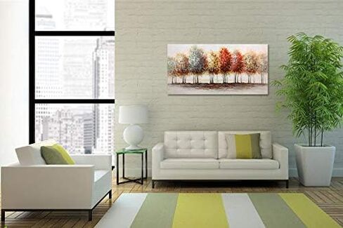 Tiancheng Art، 24x48 بوصة لوحة تجريدية حديثة زيتية لوحات يدوية شجرة ثلاثية الأبعاد مرسومة يدويًا على قماش إطار أكريليك جدار فني ملون على شكل صندوق غابة طاولة معلقة لتزيين الحائط in Kuwait