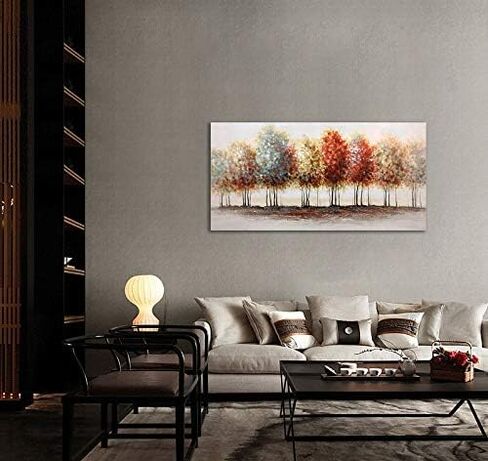 Tiancheng Art، 24x48 بوصة لوحة تجريدية حديثة زيتية لوحات يدوية شجرة ثلاثية الأبعاد مرسومة يدويًا على قماش إطار أكريليك جدار فني ملون على شكل صندوق غابة طاولة معلقة لتزيين الحائط in Kuwait