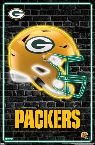 Trends International NFL Green Bay Packers - ملصق حائط نيون خوذة 23، 22.37 بوصة × 34.00 بوصة، نسخة غير مؤطرة in Kuwait
