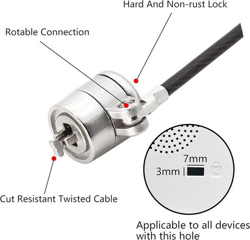 YACSEJAO Notebook Lock and Security Cable Laptop Cable Lock Hardware Security Cable Lock Anti Theft for All Devices with 3x7mm Keyholes are Supported(1.2M/3.9FT) in Saudi Arabia