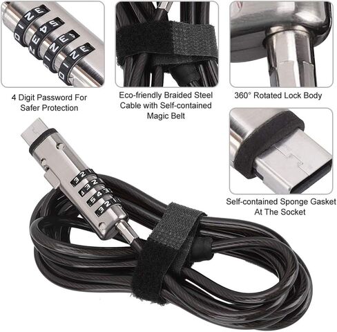 كابل قفل الكمبيوتر USB - BesCable 4 فتح كلمة المرور الرقمية قفل الكمبيوتر المحمول الأمن قفل كابل ضد السرقة in Kuwait