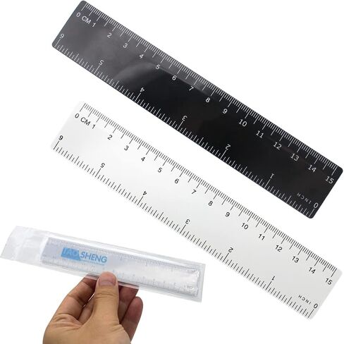 6-Inch Plastic Straight Ruler Set, 15-CM Flexible Dual-Scale Measuring Tool for Student School Office, 1 Black & 1 Transparent in Kuwait