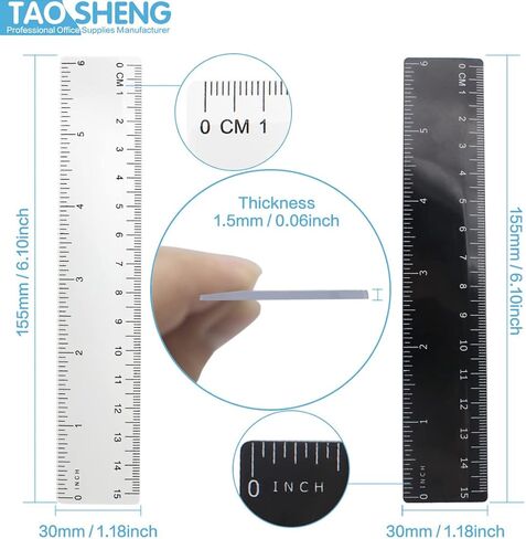 6-Inch Plastic Straight Ruler Set, 15-CM Flexible Dual-Scale Measuring Tool for Student School Office, 1 Black & 1 Transparent in Kuwait