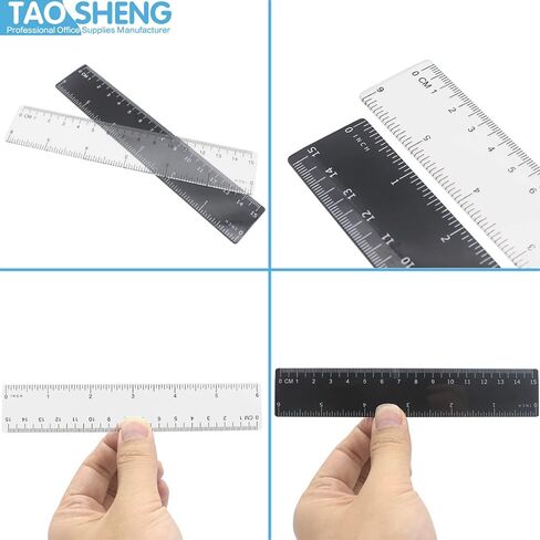 6-Inch Plastic Straight Ruler Set, 15-CM Flexible Dual-Scale Measuring Tool for Student School Office, 1 Black & 1 Transparent in Kuwait