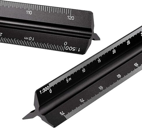 6 Pieces Triangular Scale Ruler Set, Aluminum Architect Ruler 2 Pieces 12 Inch Scale Ruler with 4 Pieces Triangle Ruler Square Set for Students, Draftsman and Engineers, Metric (Black) in Saudi Arabia