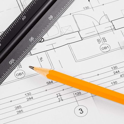 6 Pieces Triangular Scale Ruler Set, Aluminum Architect Ruler 2 Pieces 12 Inch Scale Ruler with 4 Pieces Triangle Ruler Square Set for Students, Draftsman and Engineers, Metric (Black) in Saudi Arabia