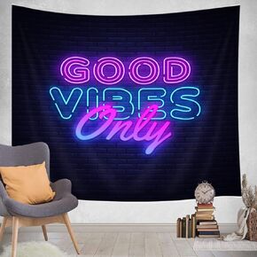 JAWO Motivational Inspirational Quote Tapestry, Good Vibes Only Neon Sign Tapestry for Bedroom, Fabric Tapestry Wall Hanging for Bedroom Living Room Dorm Teens Room 80X60Inches