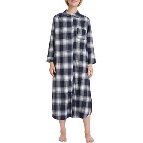 Latuza Women's Cotton Flannel Button Down Nightgown with Pockets