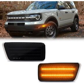 LED Side Marker Lights for 2021-2024 Ford Bronco Sport Amber Red Front Rear Bumper Marker Lamps, Smoked Len 4PCS
